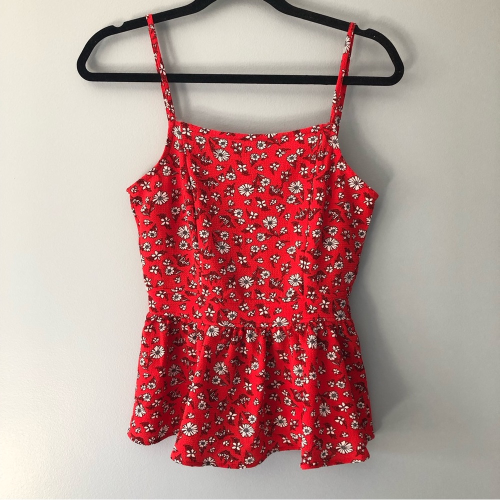 Francesca’s Red Floral Peplum Babydoll Cami